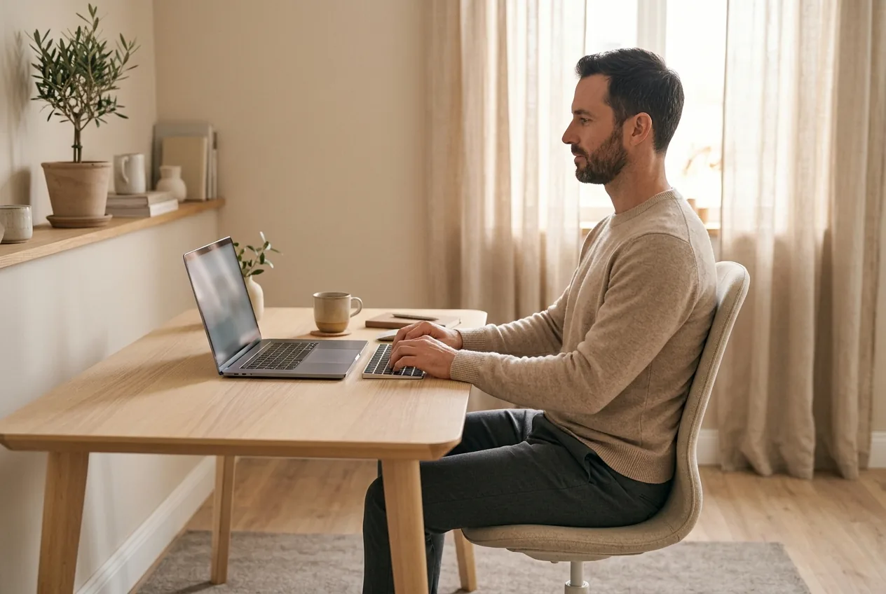 Proper sitting posture at a desk